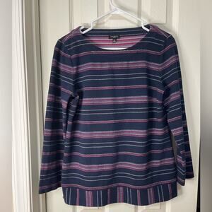 Talbots Blue and Pink Stripe Cotton Blend Retro Peplum Top size Medium Petite